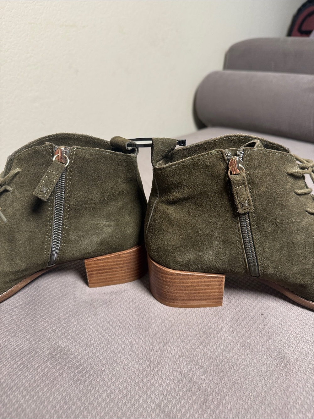 Kelsi Dagger for Anthropologie Olive Green Suede Lace-Up Ankle Boots - Picture 5 of 10